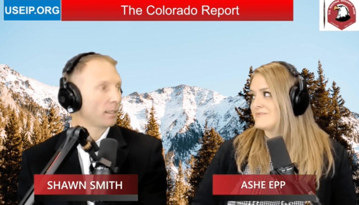 Two people speaking on a podcast.