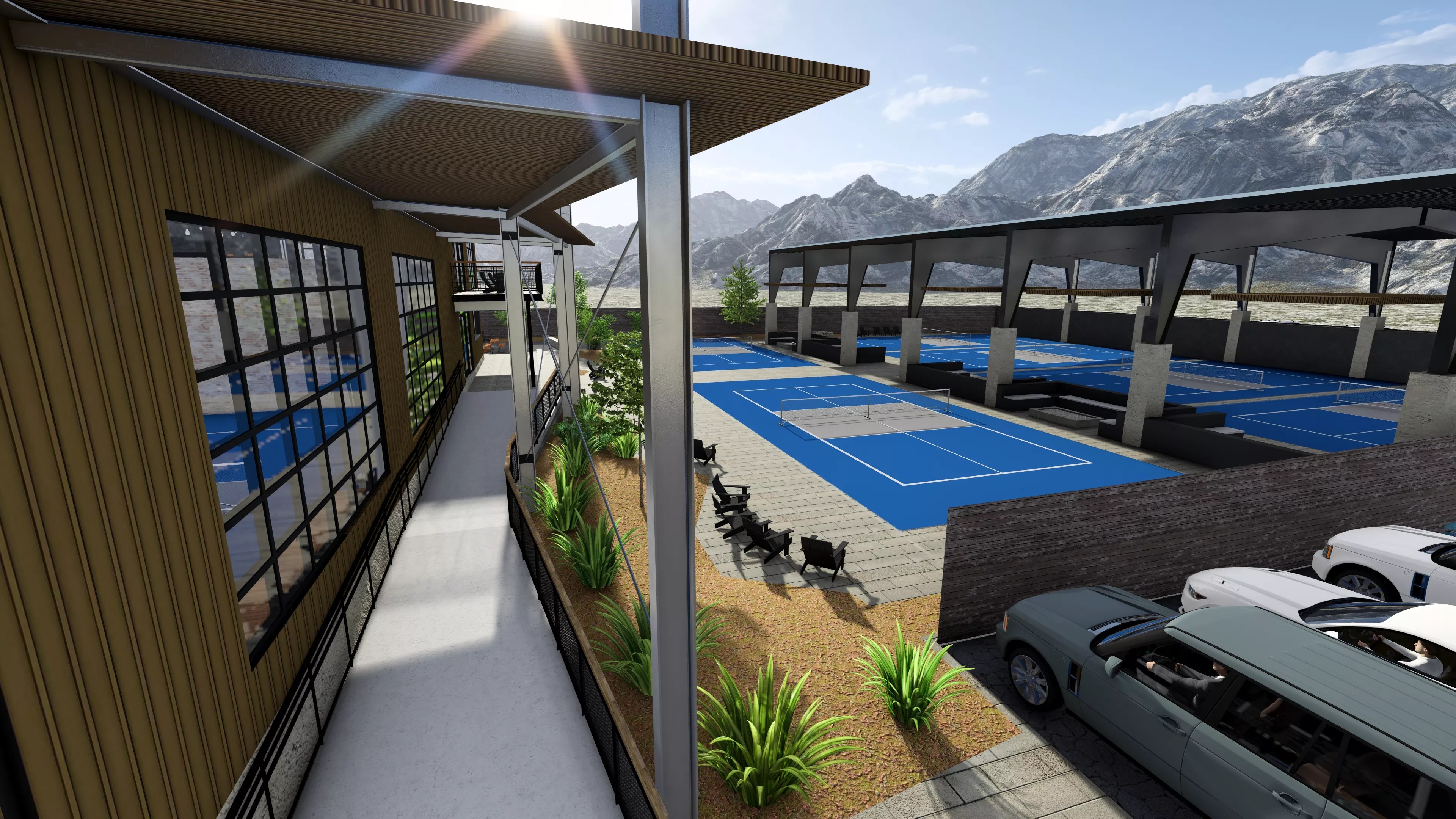 rendering of outdoor pickleball courts