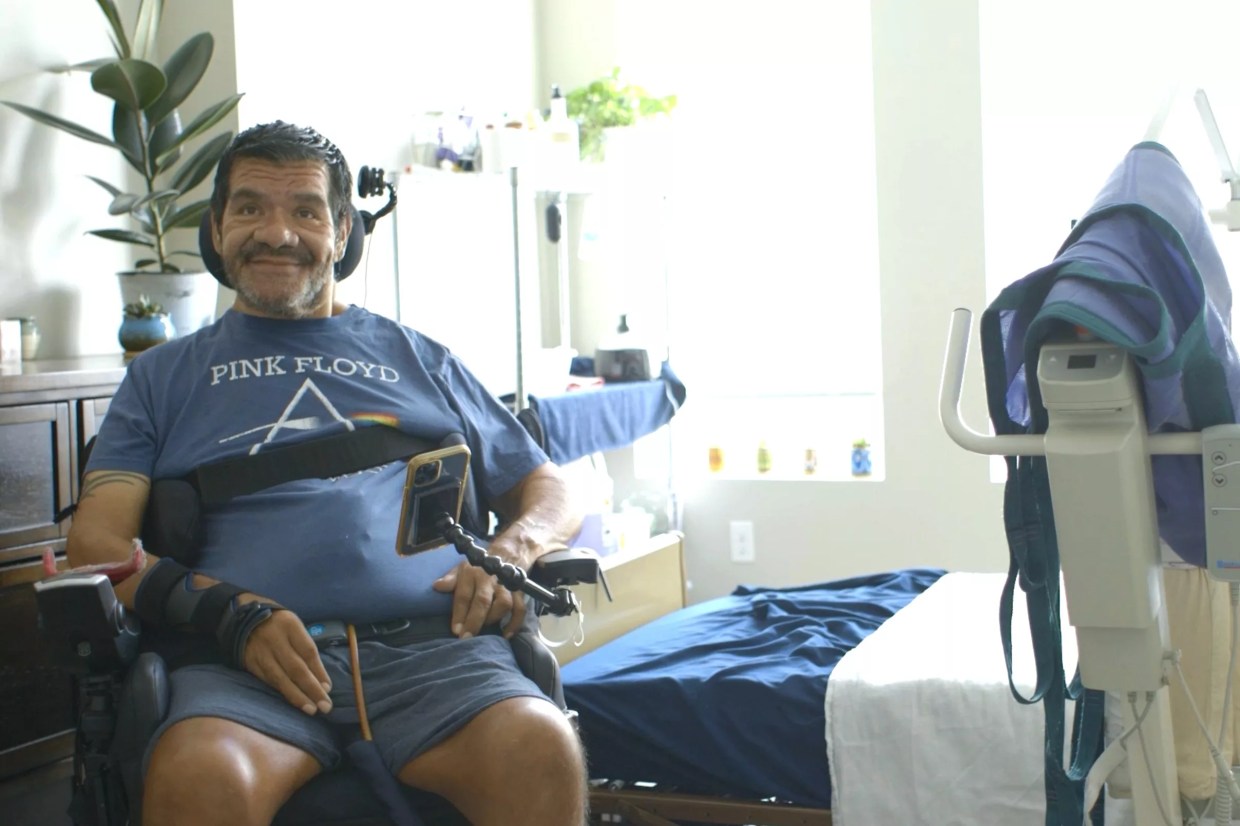Tim Valdez pictured in his electric wheelchair.