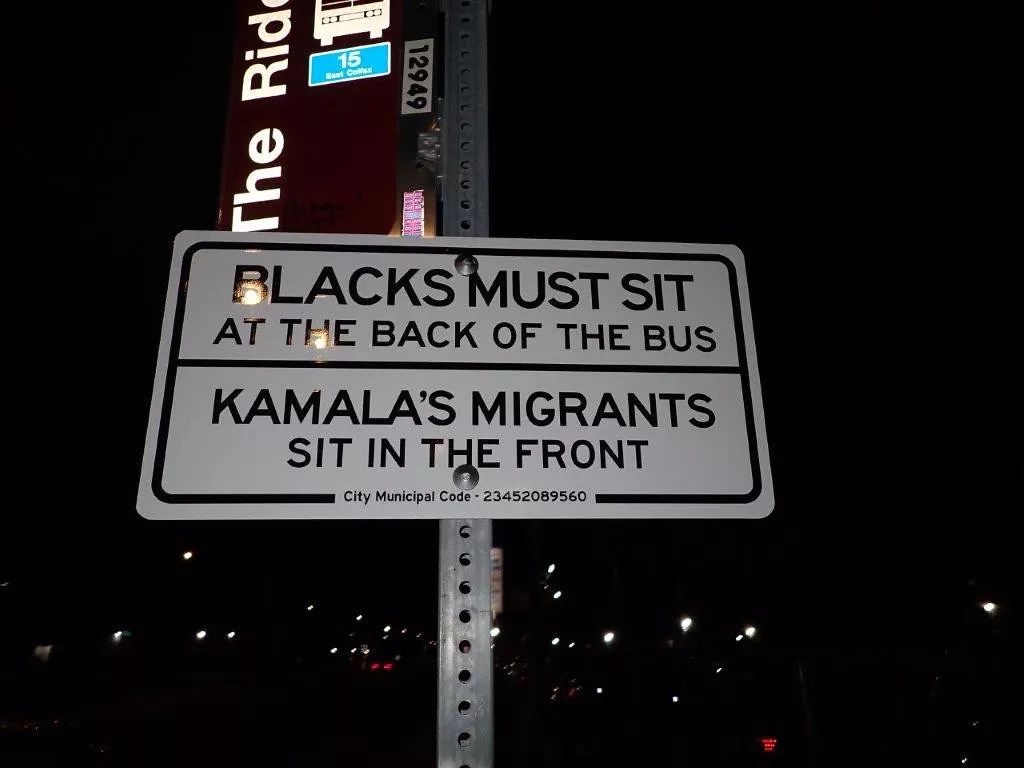 racist sign at Denver bus stop