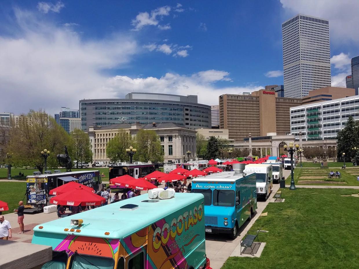 trucks in downtown park
