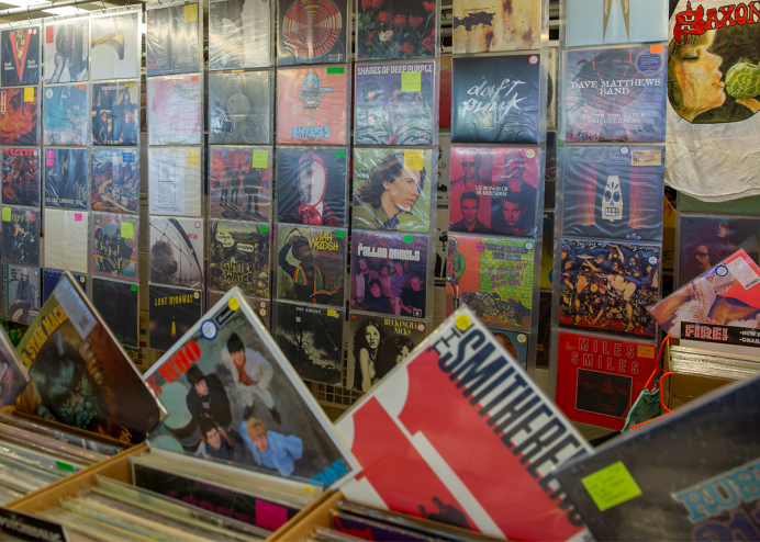 Record display at the Rocky Mountain Record Show.