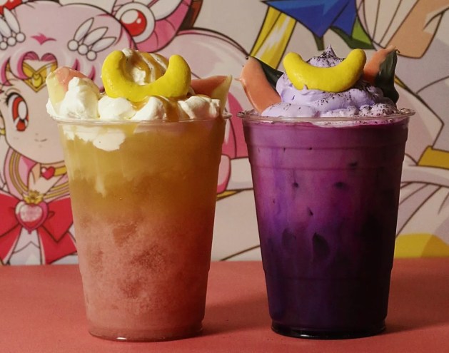 a pink drink and a purple drink