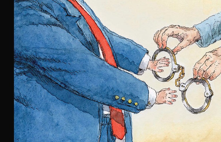 illustration of trump getting cuffed