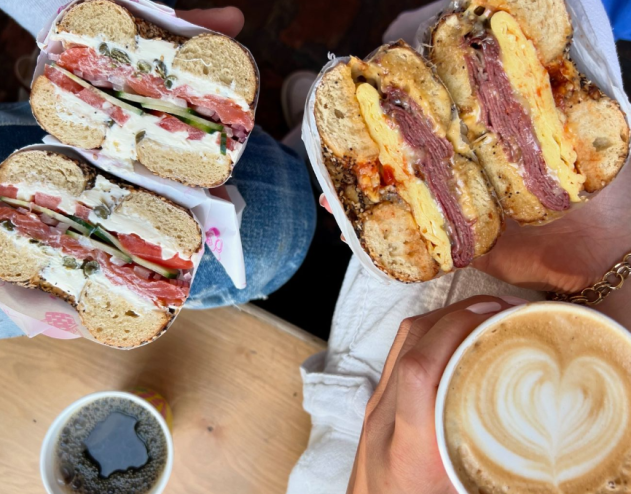 two bagel sandwiches