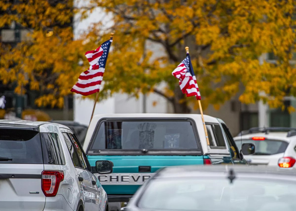 Truck with American flags