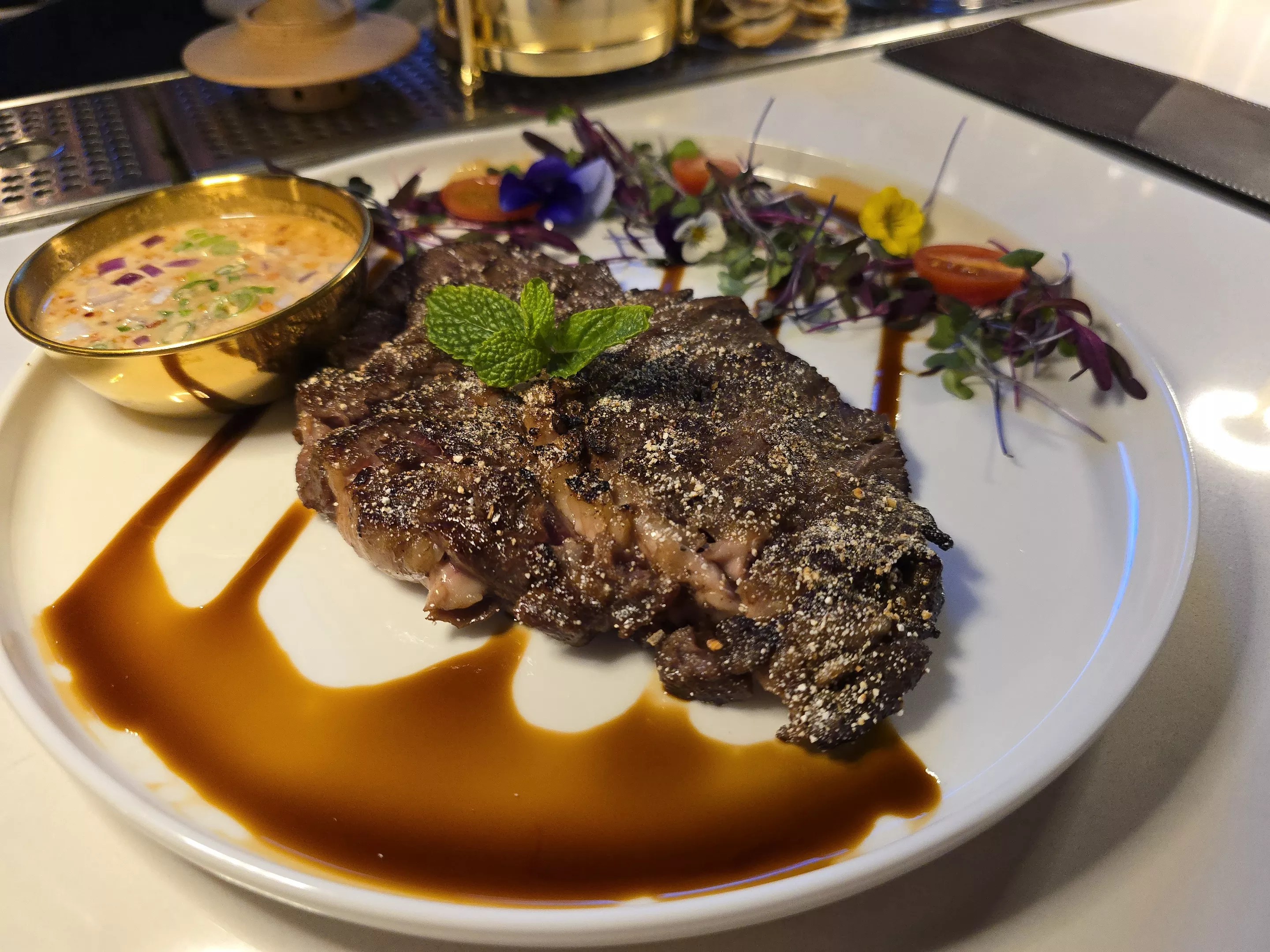 steak with sauce on a plate