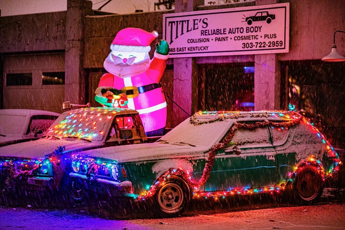 Christmas lights in a holiday neighborhood