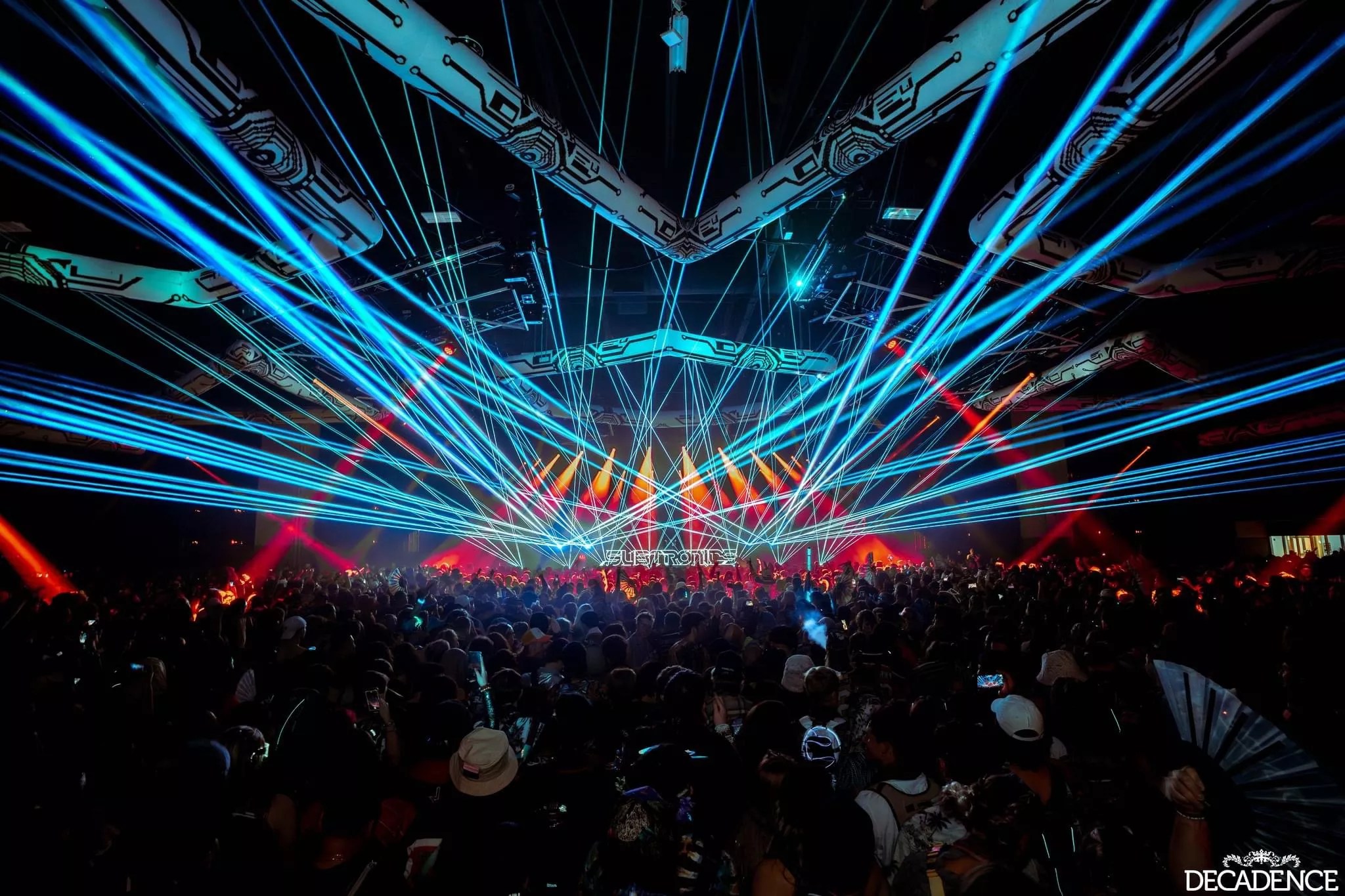 light show at a rave with lazers