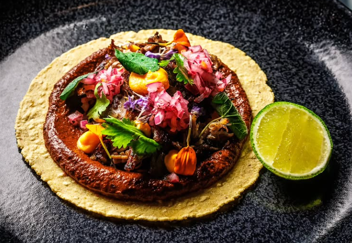 a duck taco with mole