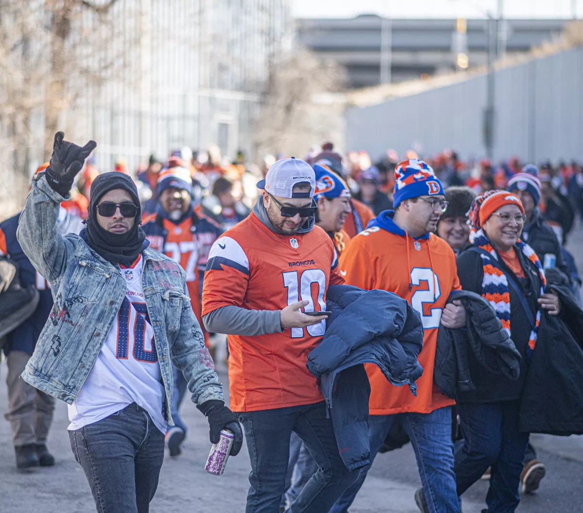 Denver Broncos fans walk into game