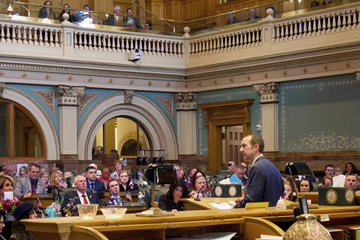 House Speaker Pro Tem Andrew Boesenecker speaking on the House floor on Wednesday, January 8, 2025.