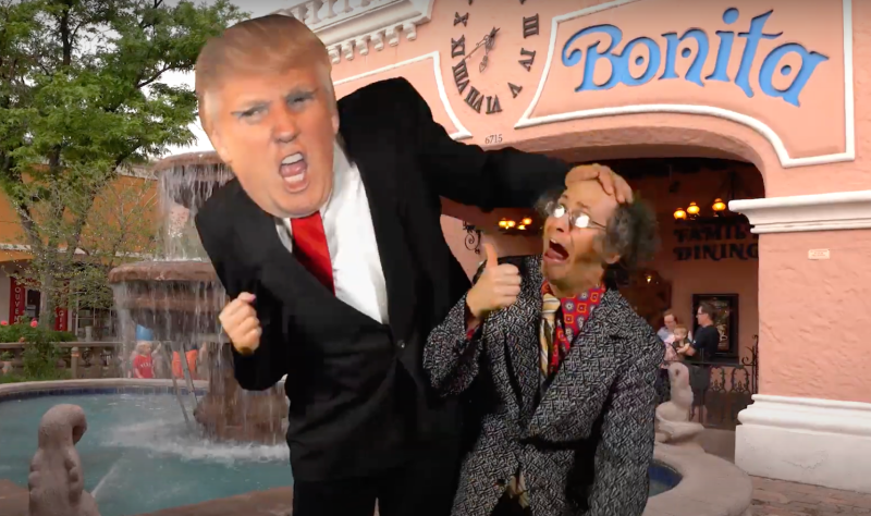 Little Fyodor being attacked by someone dressed like Donald Trump