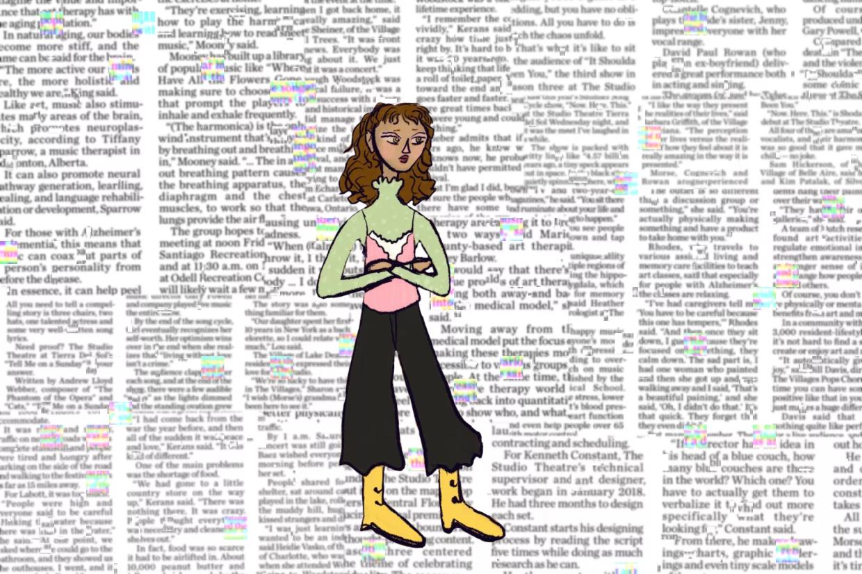 A drawing of a person with their arms crossed