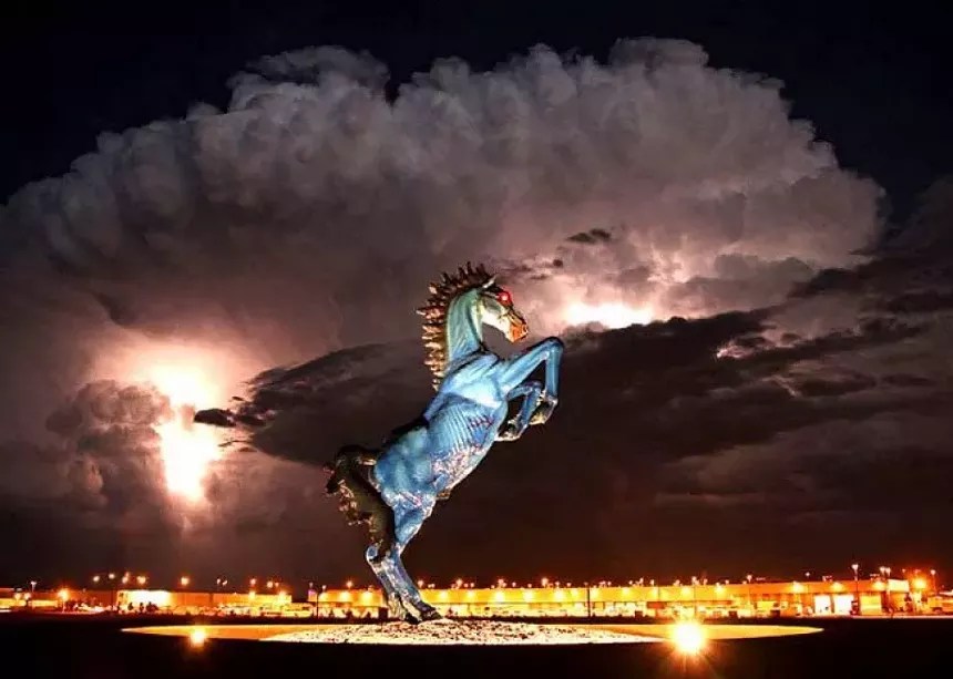 blue horse in storm