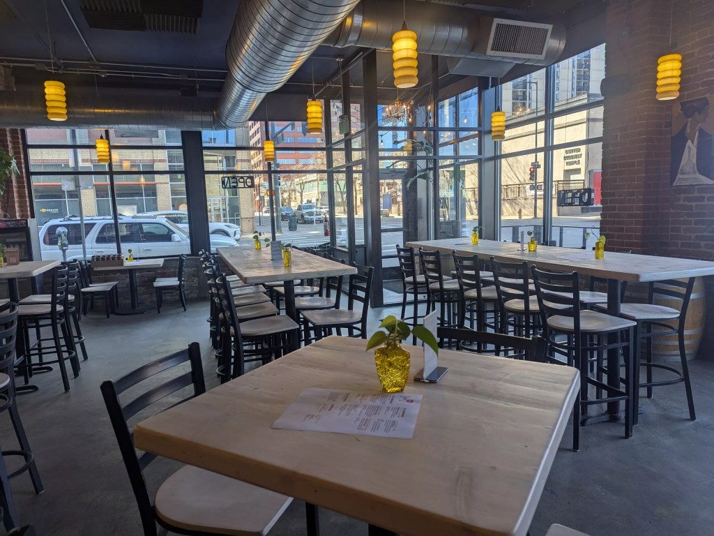 tables inside a brewery taproom