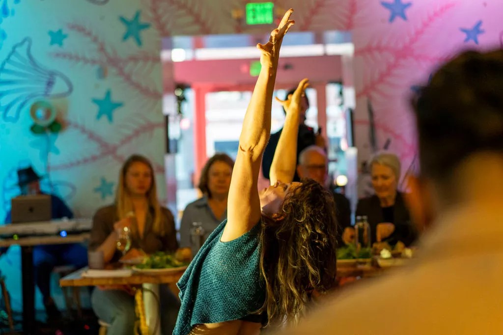 A performer in a restaurant.