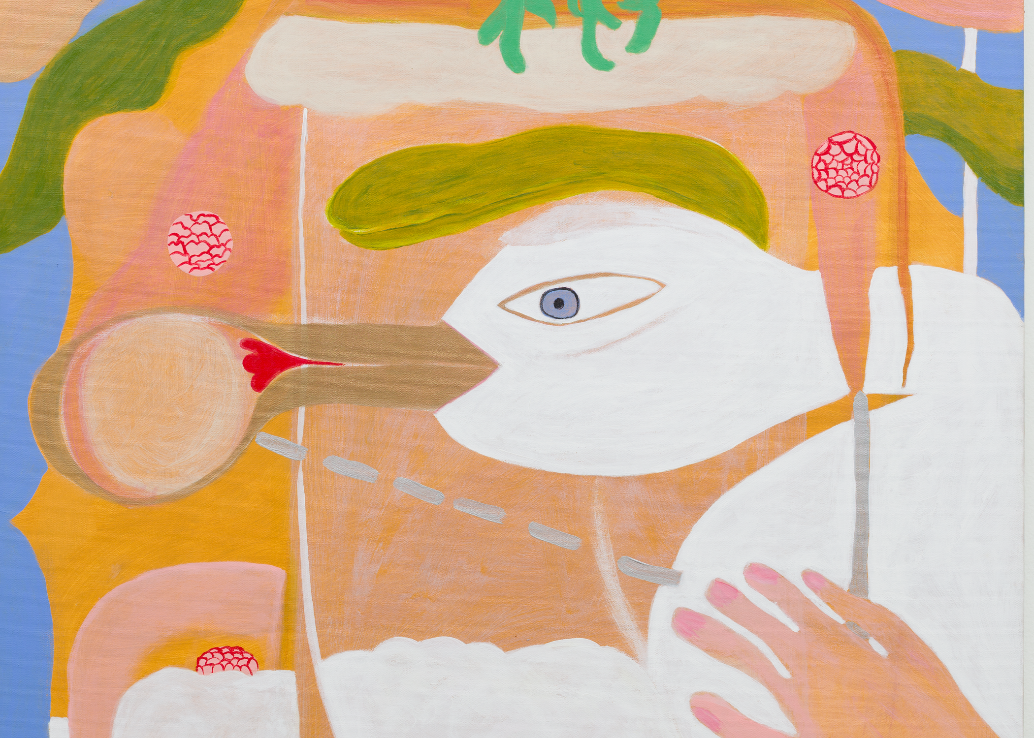 A bird drawing with an orange background