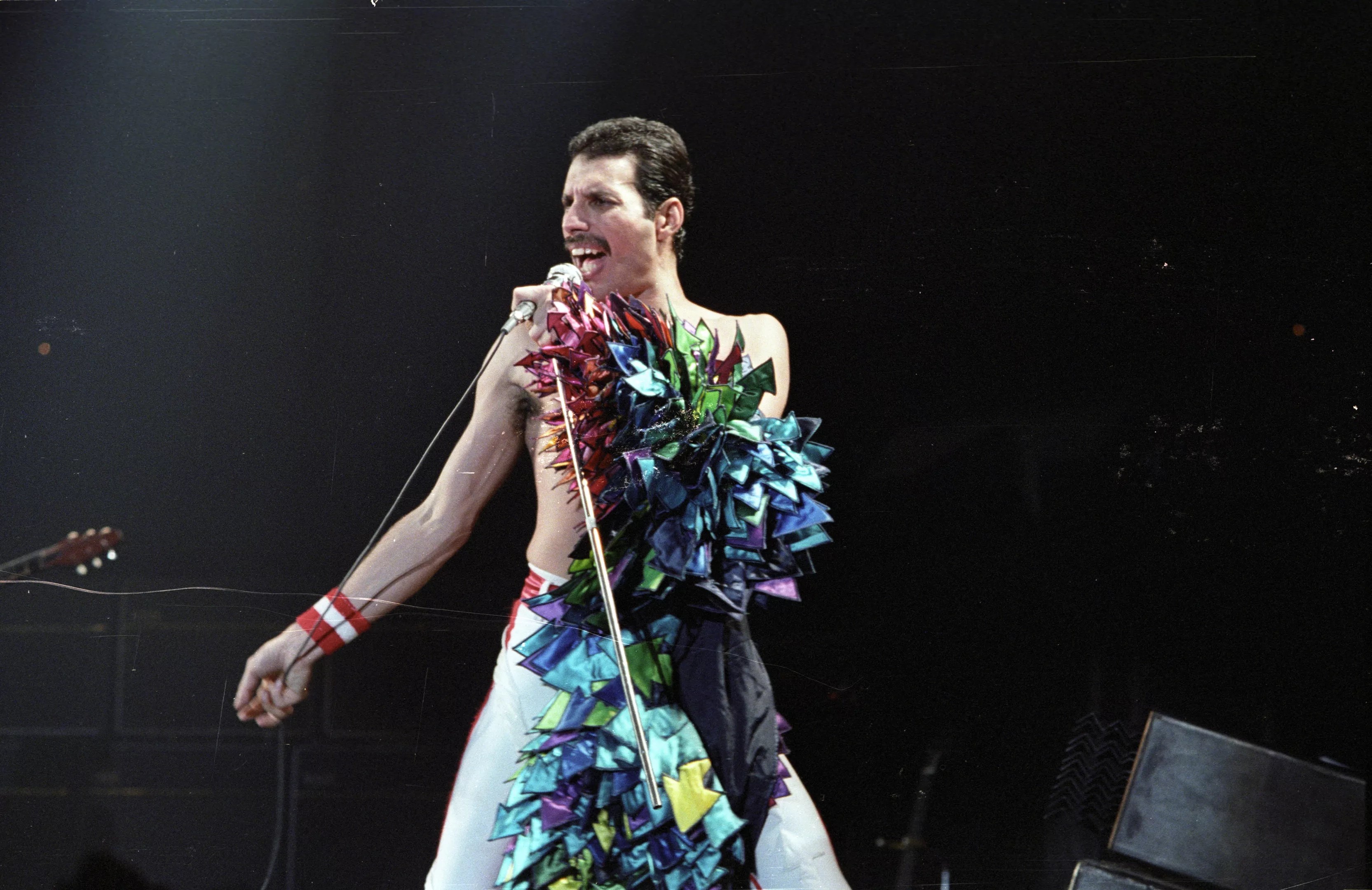 Freddie Mercury performing on stage