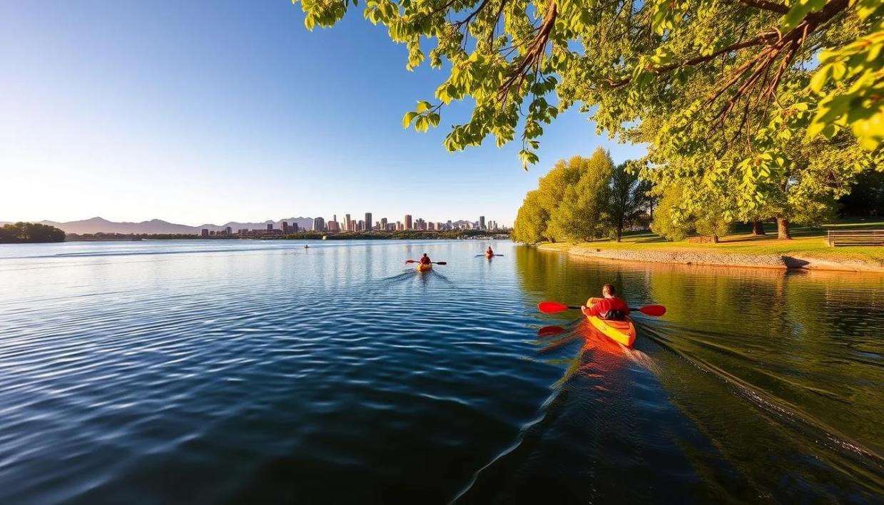 lake with kayaks