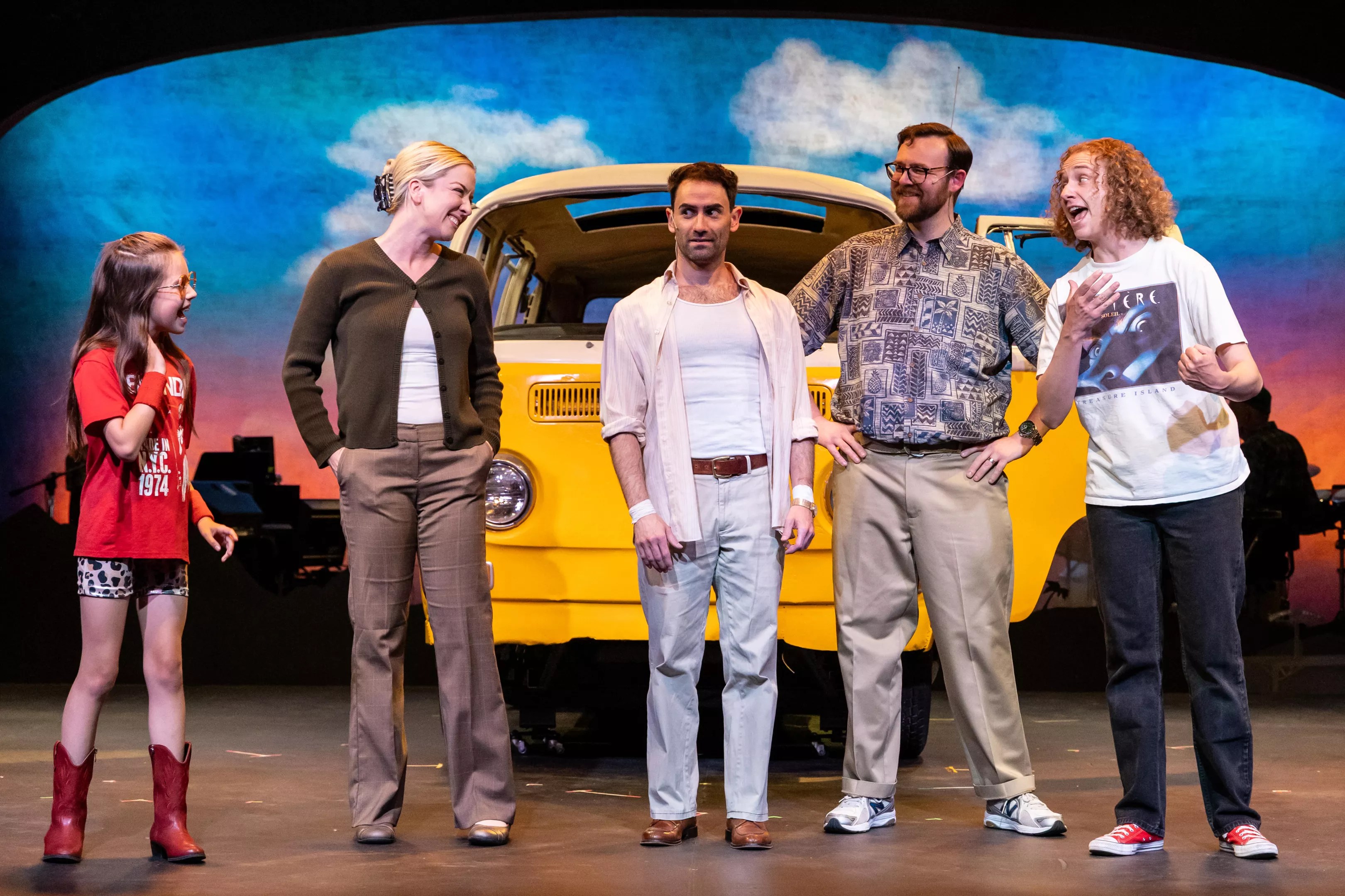 A group of actors perform onstage in Aurora Fox's Little Miss Sunshine.
