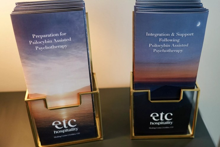 Pamphlets on preparation and integration — the before and after of psychedelic therapy — on display at Etc Hospitality