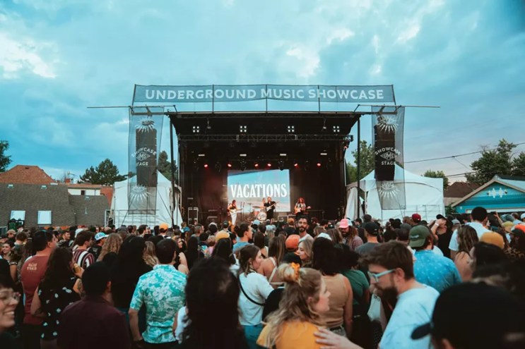 a stage at the underground music showcase in Denver