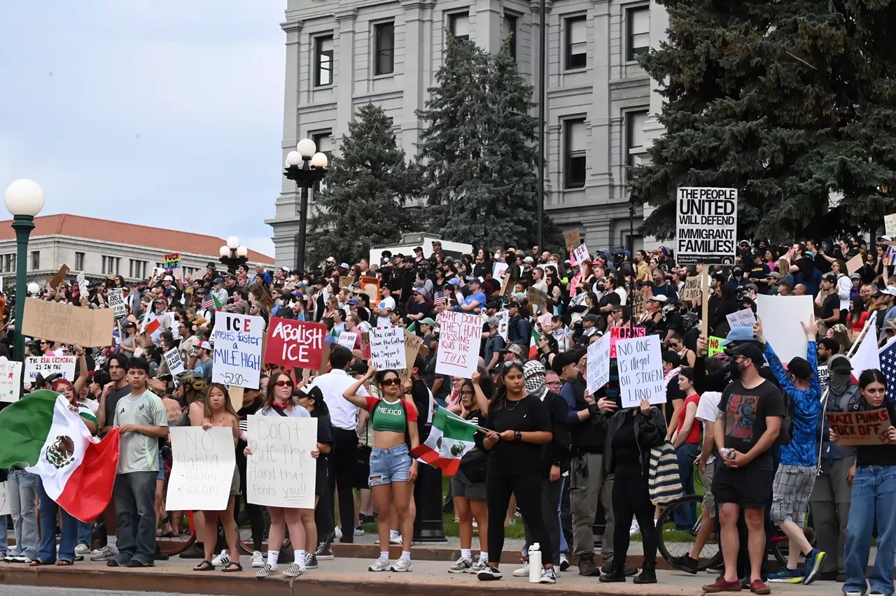 Anti-Ice protesters at Colorado Capitol steps