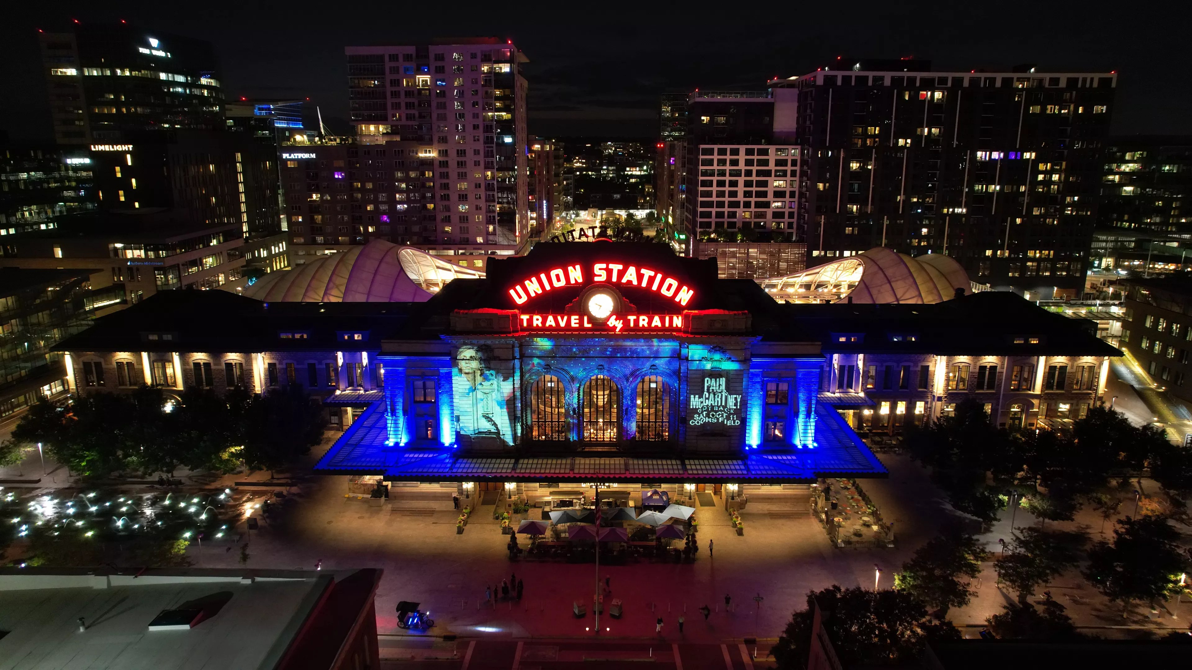 Union Station with projections of paul mccartney