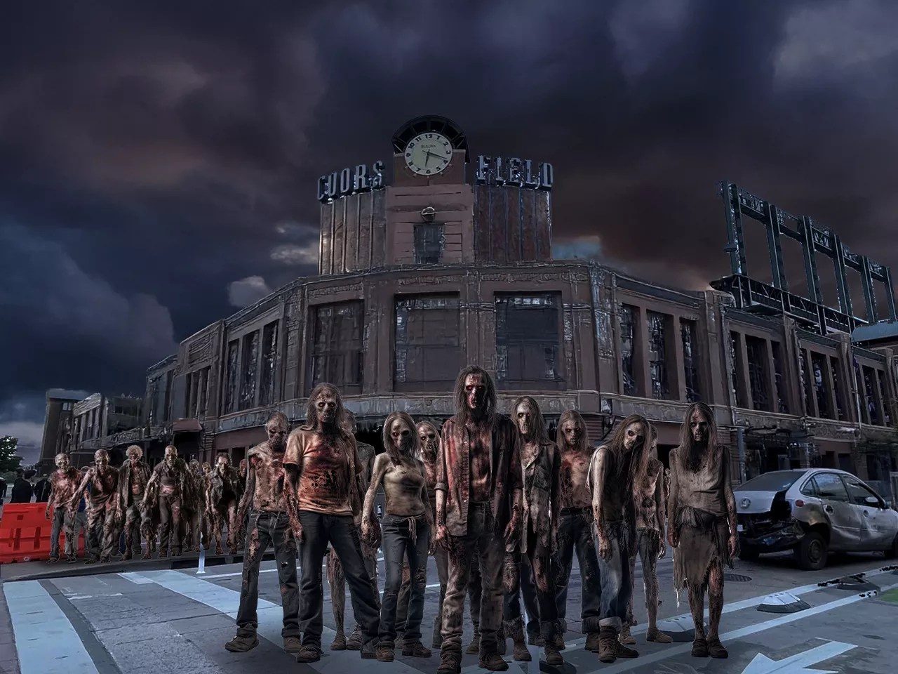 zombies in front of Coors Field