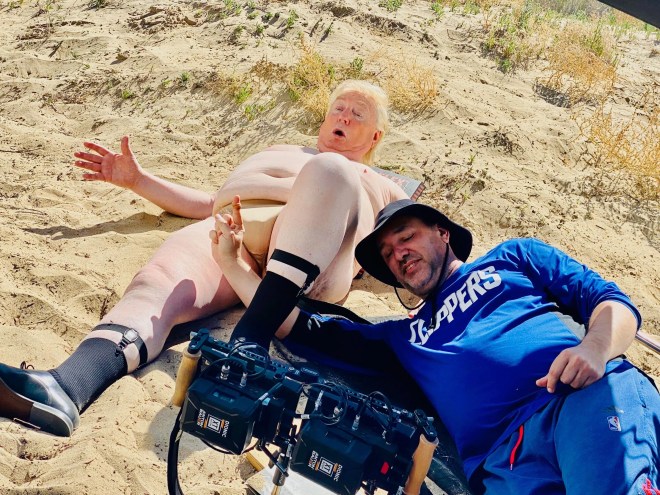 A fat man and a camera guy