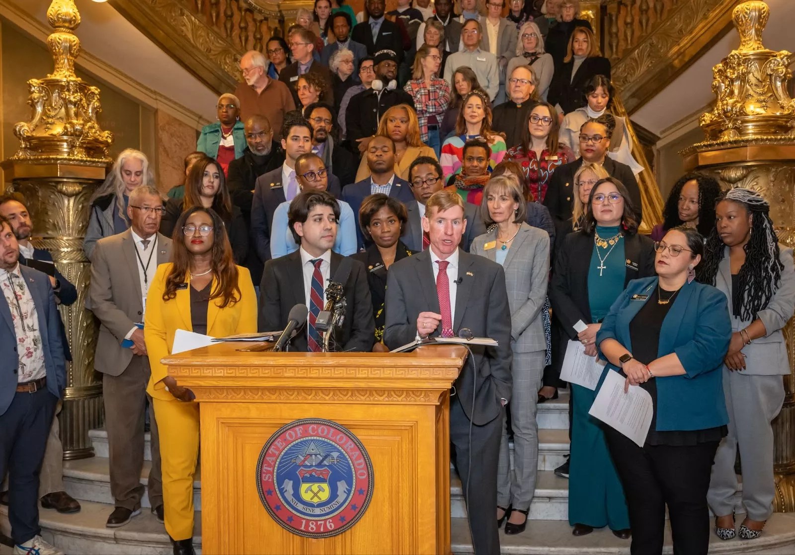 People gathered at the Colorado Capitol.