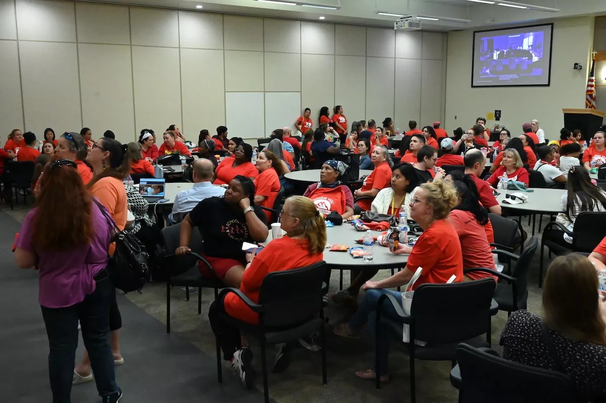 People show up to support a union.