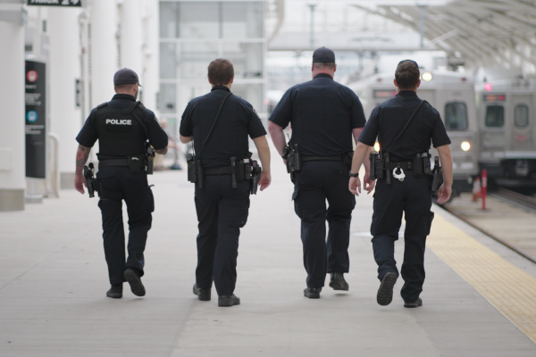 Four police officers on patrol