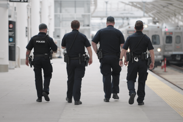 Four police officers on patrol