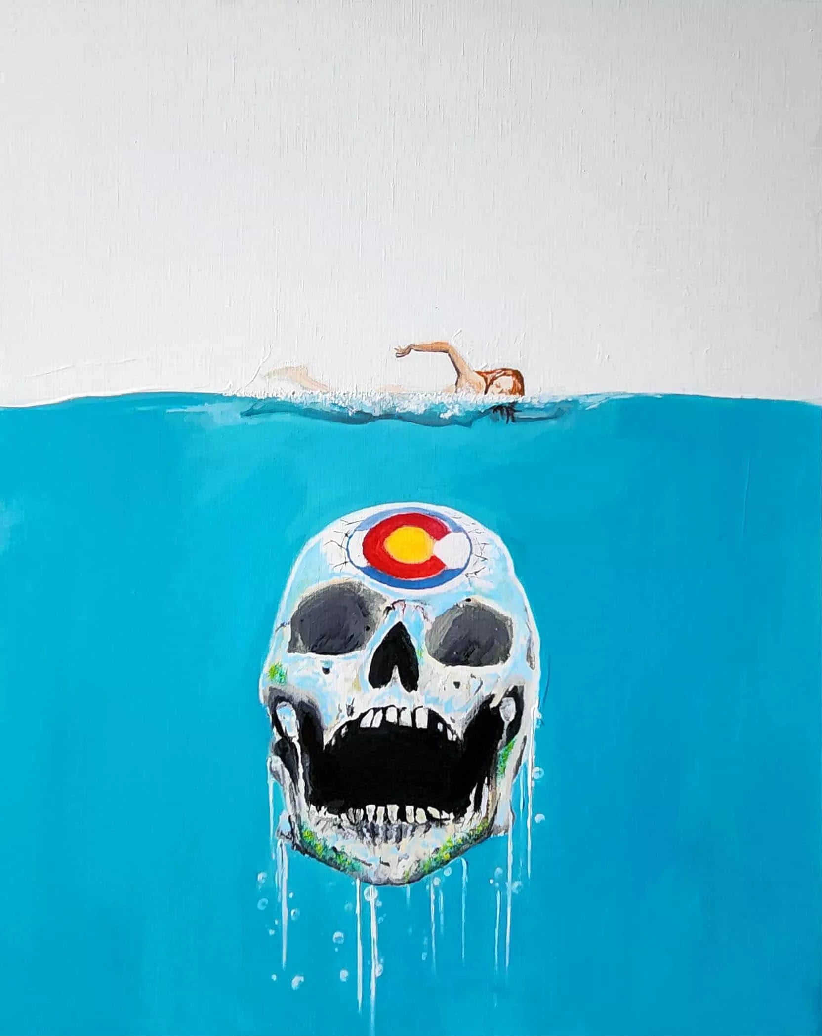 A skull with the colorado logo stamped on its forehead